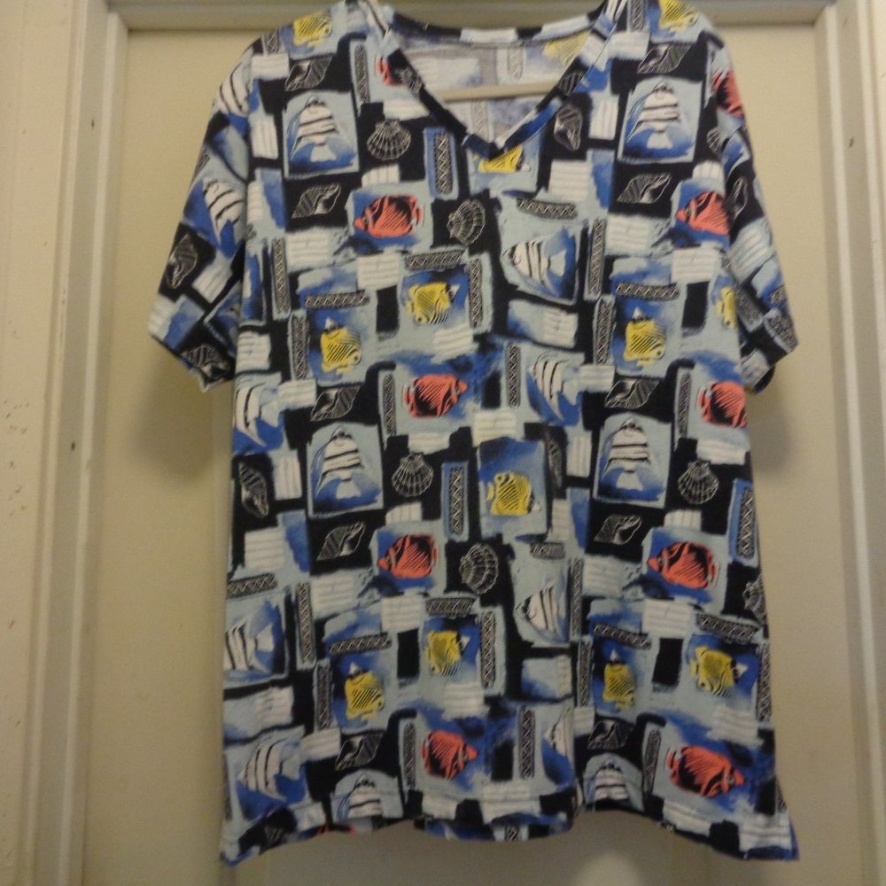 UNISEX TROPICAL FISH COTTON BLEND TEE TOP X LG